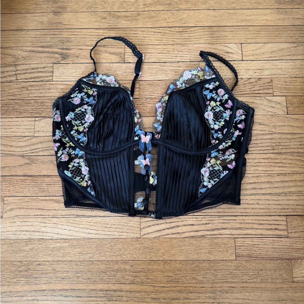For Love And Lemons Black Floral Corset Top